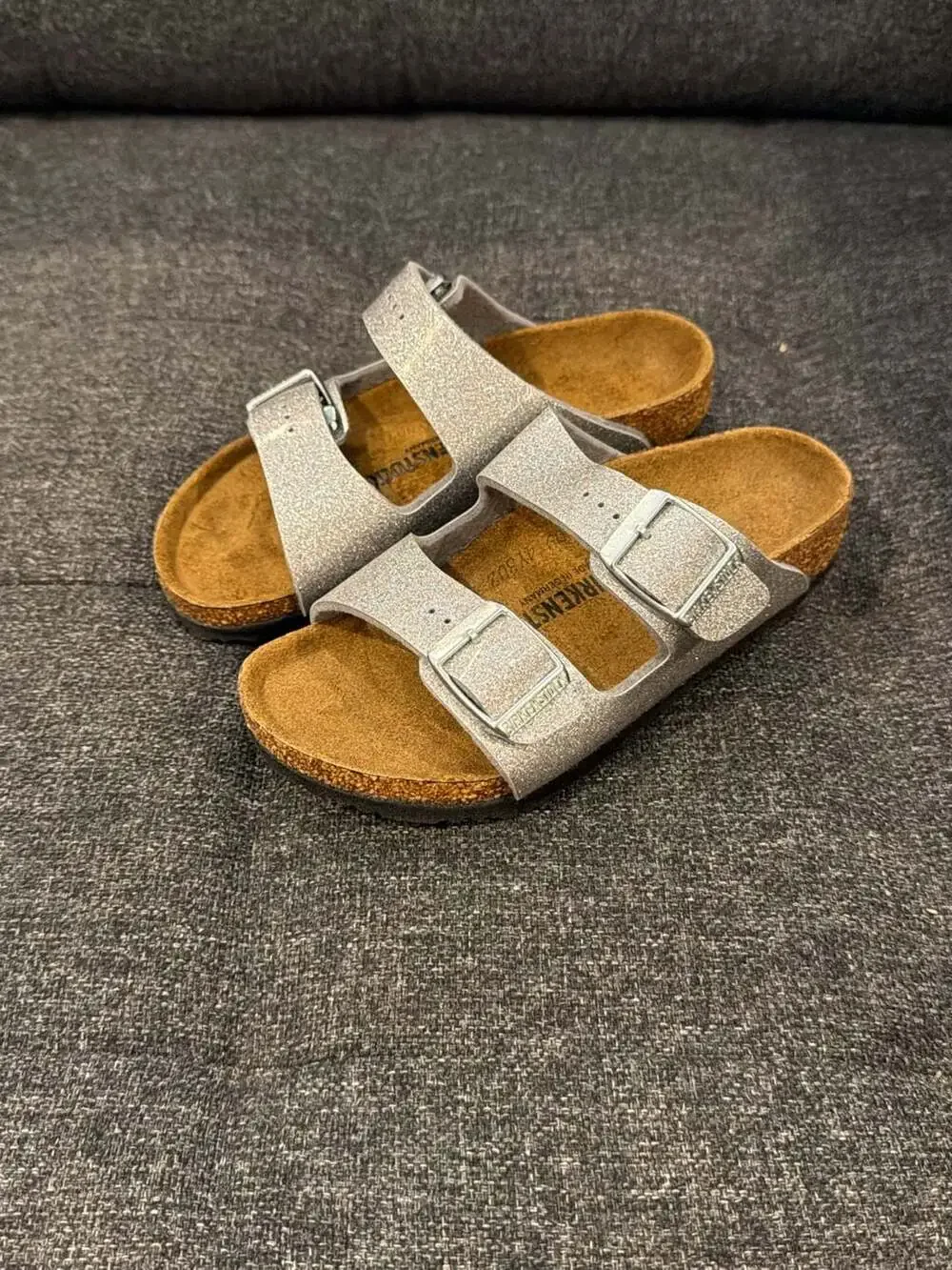 Birkenstock Arizona Kids Sandals Shiny Silver Glitter Size 30